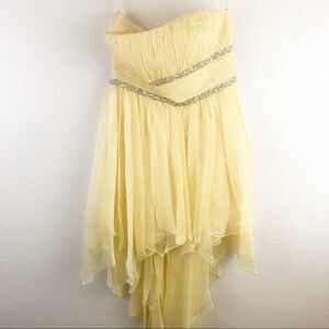 J&J USA Yellow strapless low high bridesmaid dress